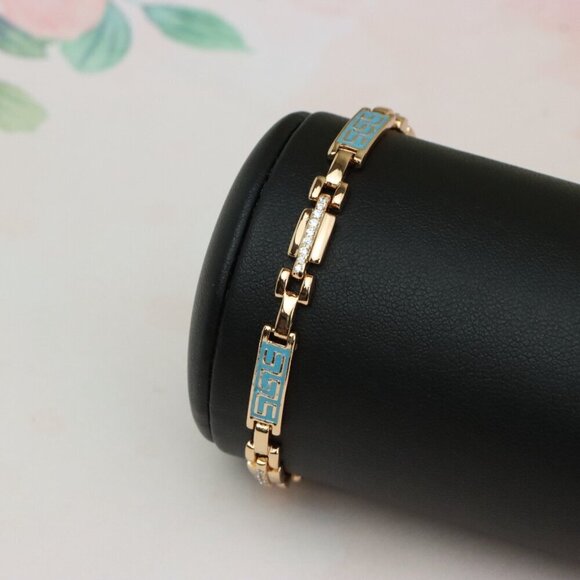 Rose Gold Bracelet with Blue Enamel and Crystals, XPBL0682 - Picture 5 of 12